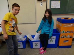 Students using the classroom Recycling Station